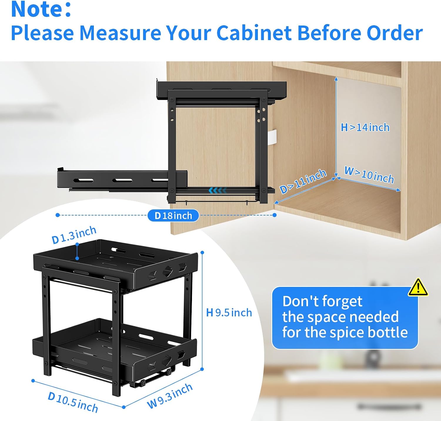 Pull Out Spice Rack Organizer for Cabinet, 2 Tier Cabinet Spice Rack Organizer, Height Adjustable Vertical Spice Rack