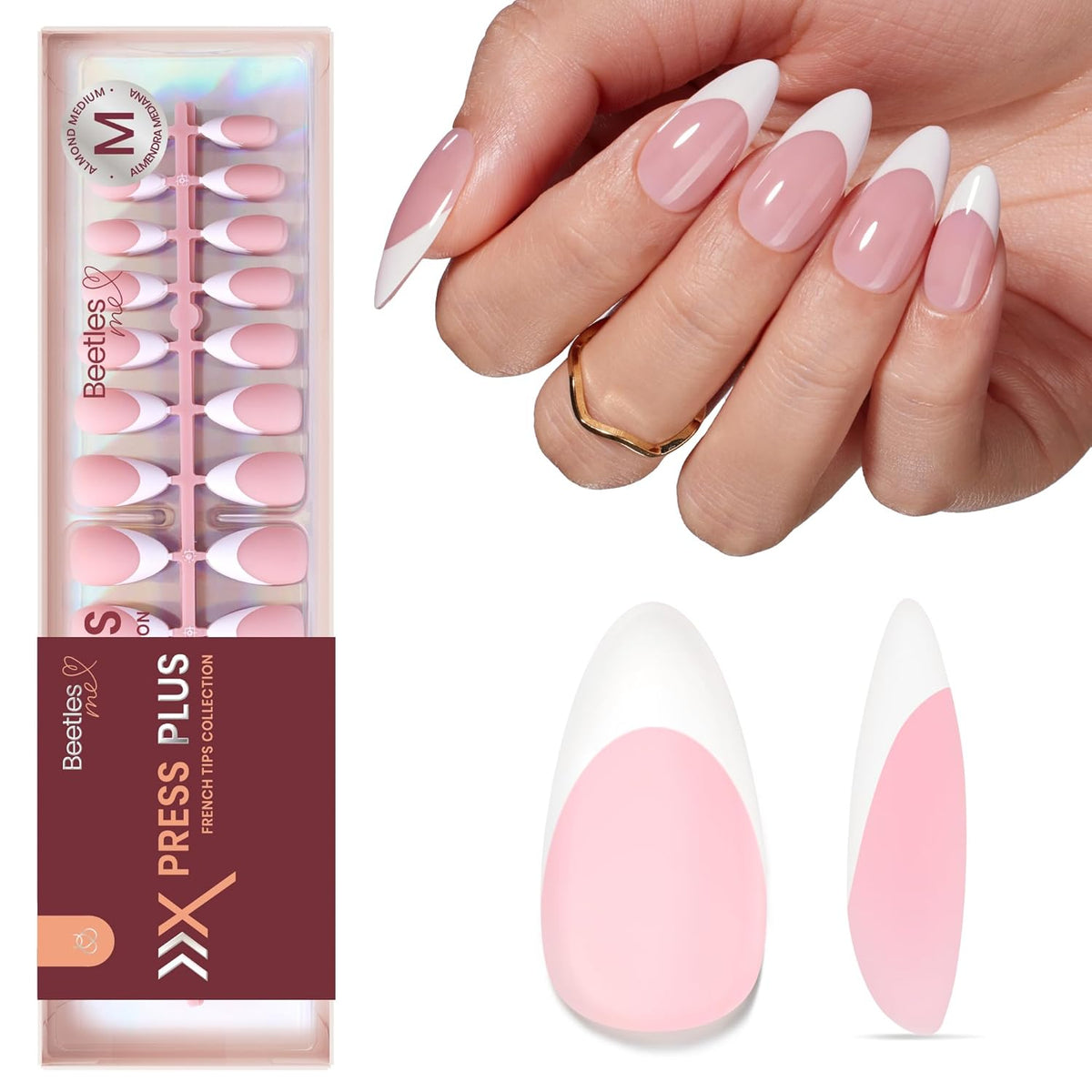 Beetles French Tips Press On Nails- 210 Pcs Medium Almond Nails