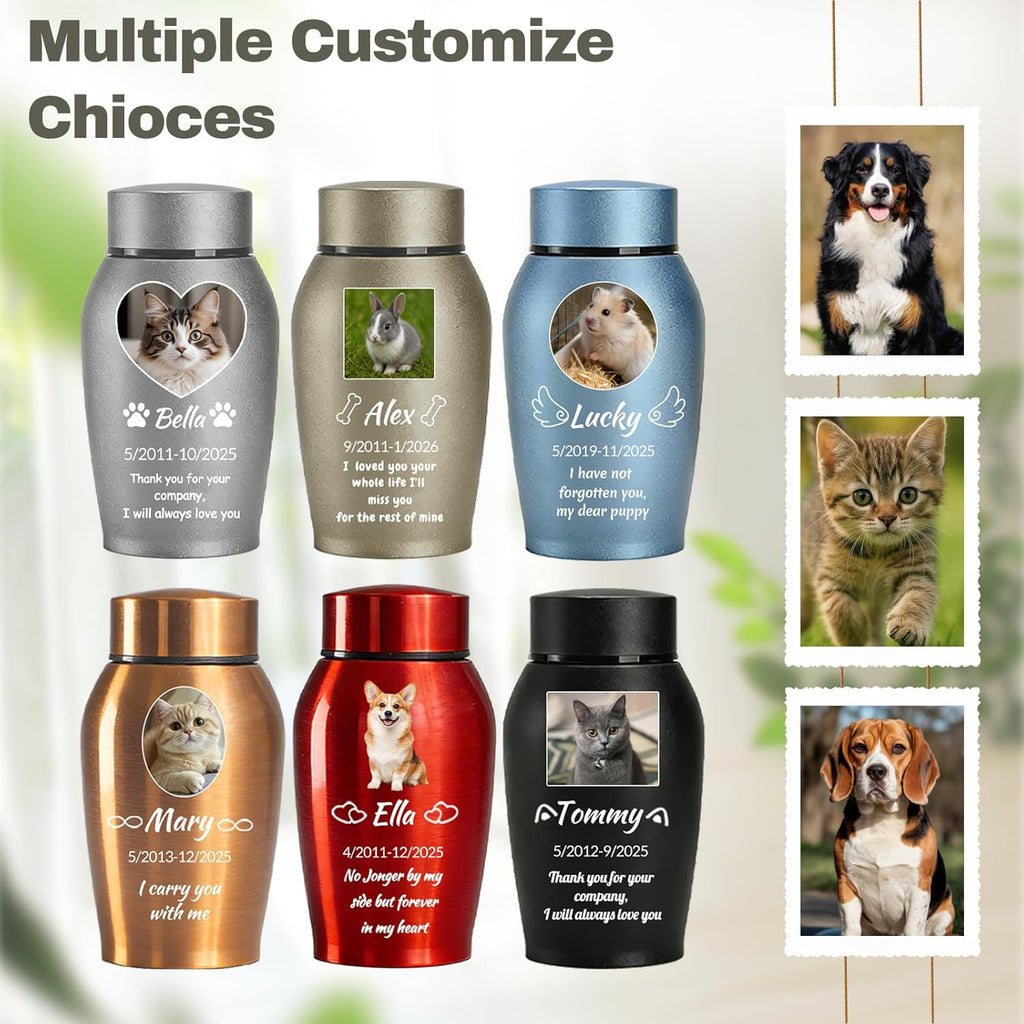 Personalized Pet Urns for Ashes - Custom Pet Photo Name Date for Cremation, Customized Pet Memorial Urn for Dog Cat