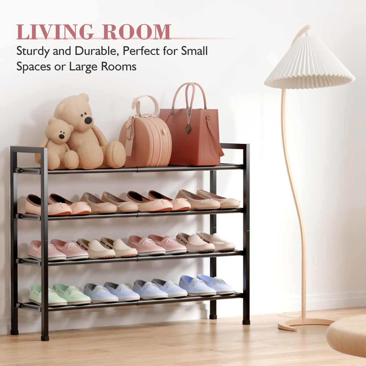 4 Tier Expandable Shoe Rack for Closet, Light Grey