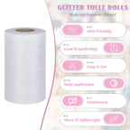 Glitter Tulle Rolls 6” by 50 Yards Tulle Fabrics(White/Silver-New)