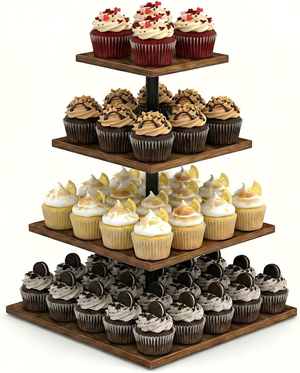 Wooden 4 Tier Cupcake Stand for 50 Cupcakes,Cupcake Holder,Cupcake Tower,Tiered Tray Stand for Birthday Bar Décor