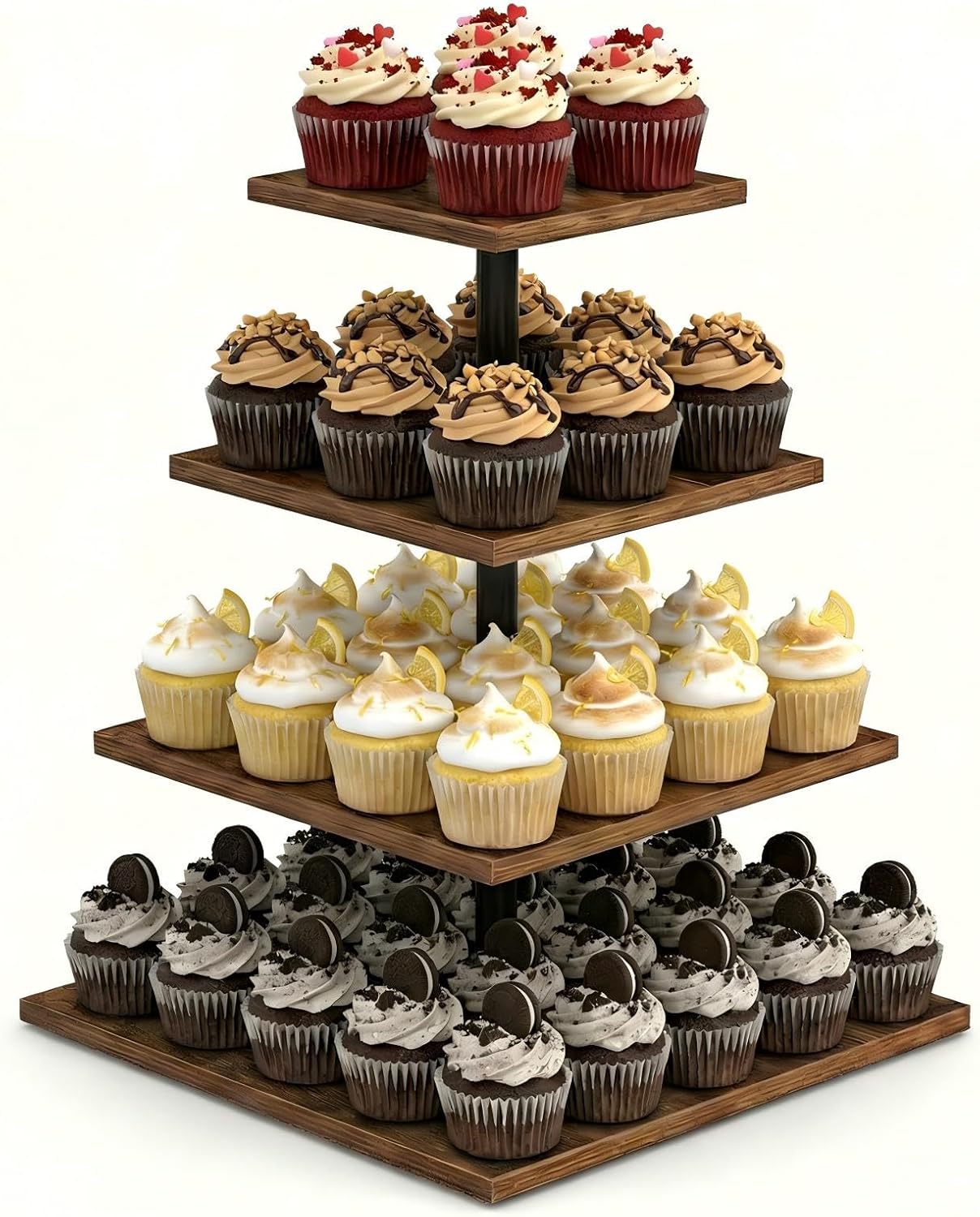 Wooden 4 Tier Cupcake Stand for 50 Cupcakes,Cupcake Holder,Cupcake Tower,Tiered Tray Stand for Birthday Bar Décor