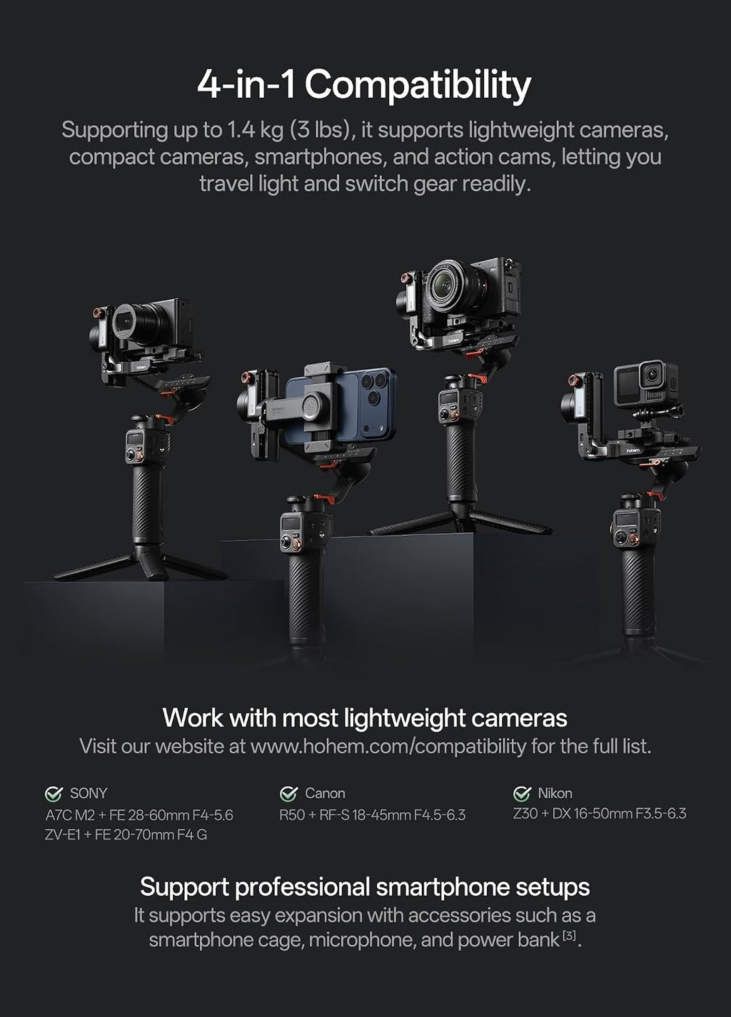 iSteady MT3 Gimbal Stabilizer for Camera, 4 in 1 3-Axis Gimbal for Mirrorless/Compact Camera/Action