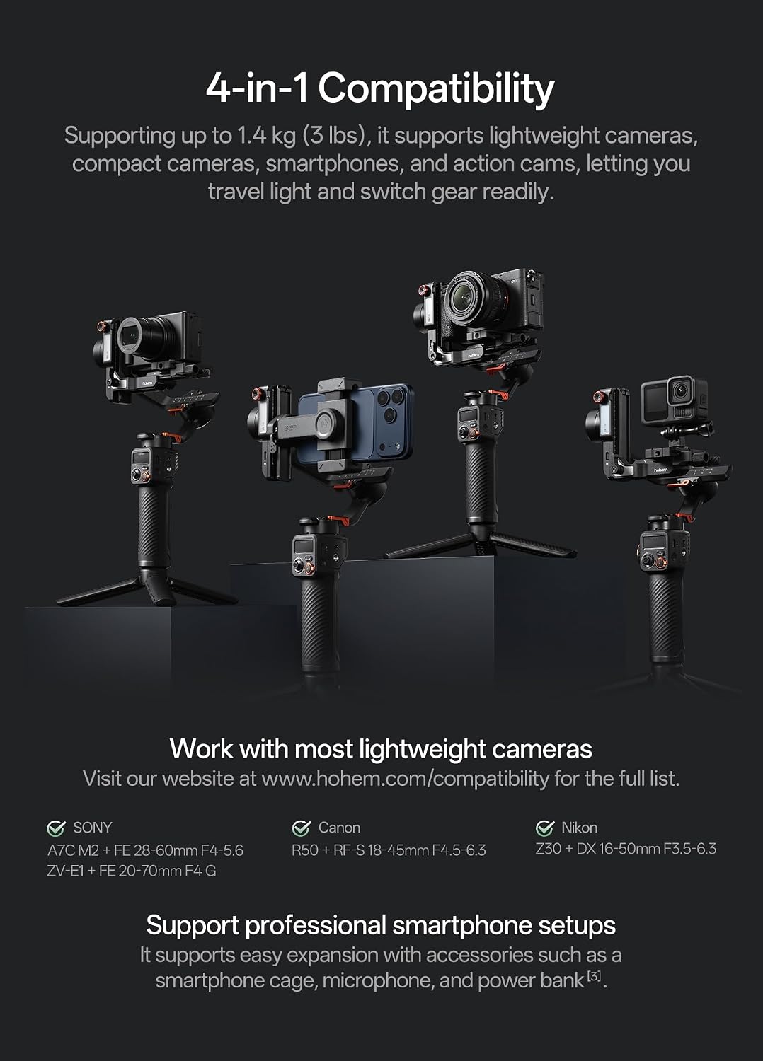 iSteady MT3 Gimbal Stabilizer for Camera, 4 in 1 3-Axis Gimbal for Mirrorless/Compact Camera/Action