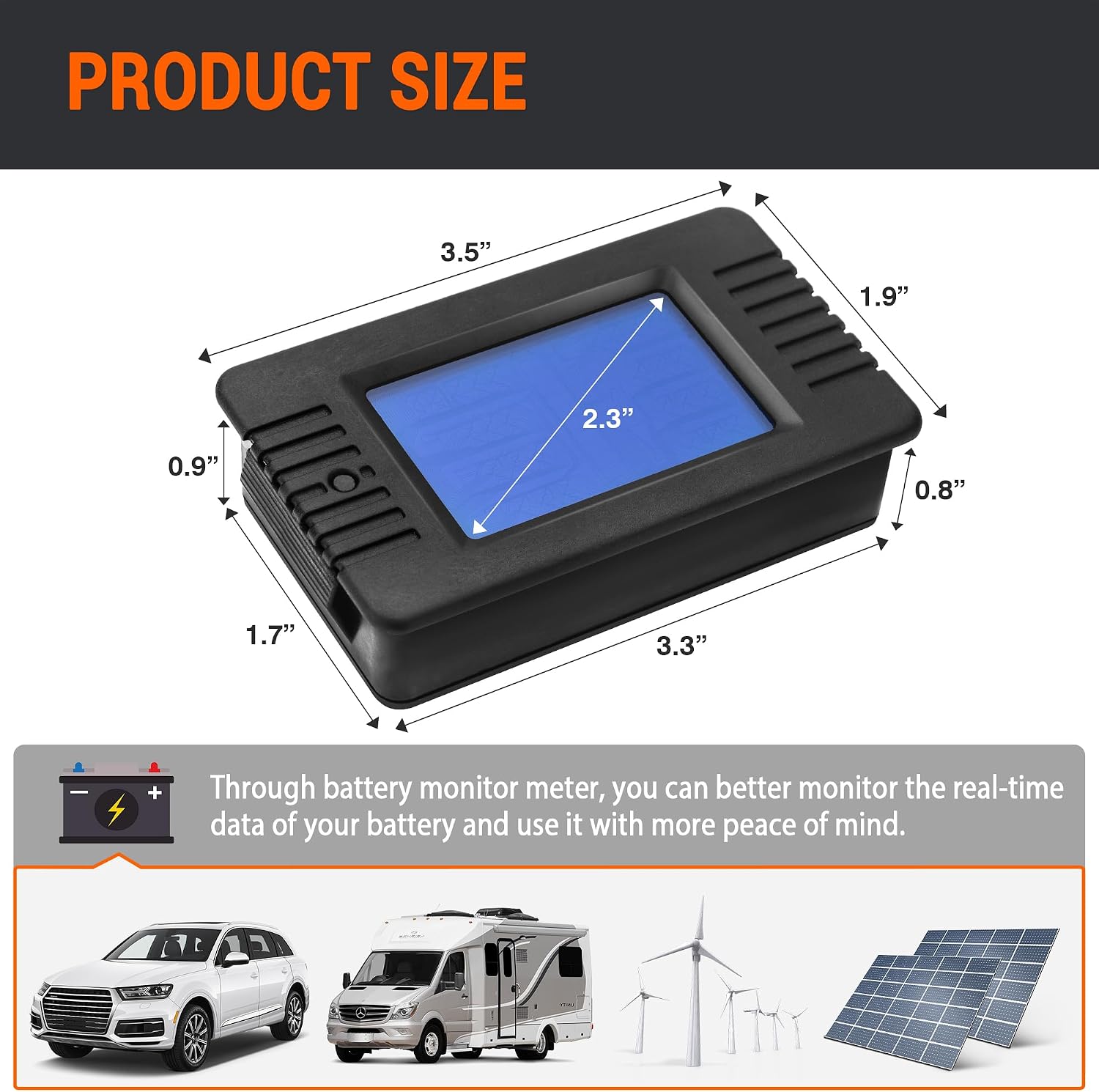DC Multifunction Battery Monitor Meter, 0-200V 0-100A LCD Display Digital Current Multimeter Voltmeter Ammeter for