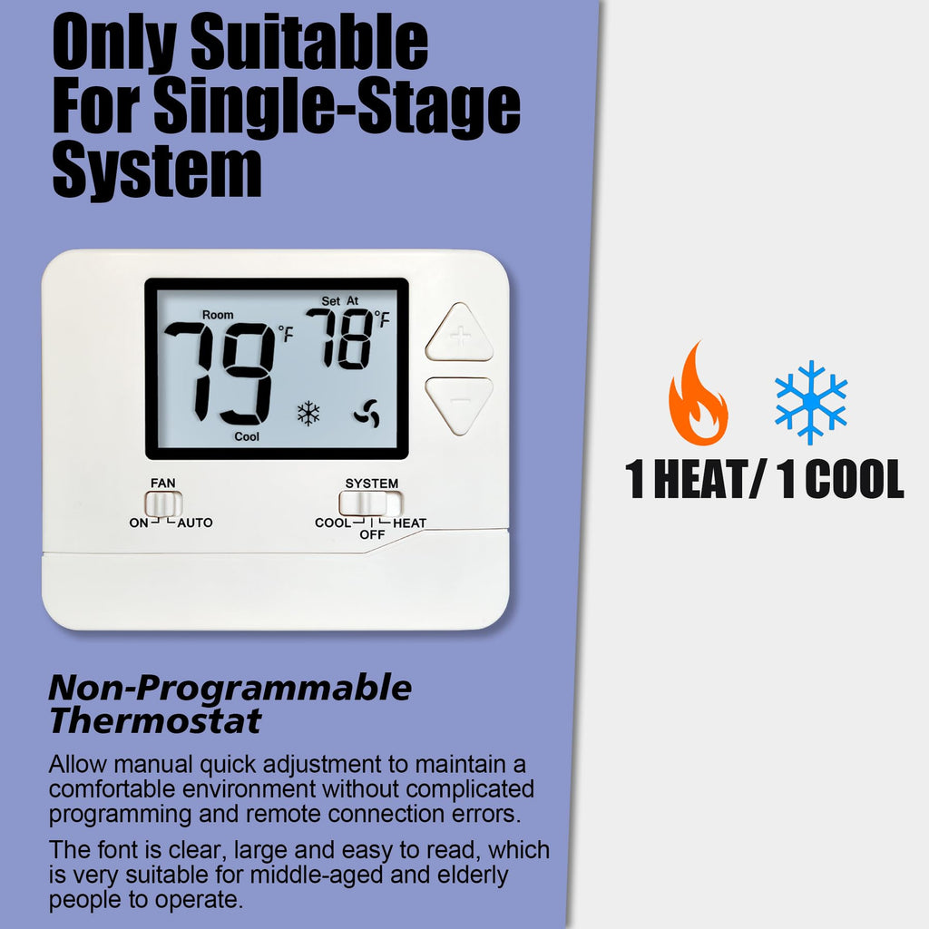 Heagstat Non-Programmable Thermostat for Home Conventional Single-Stage System, up to 1 Heat/ 1 Cool (with White Backlight)