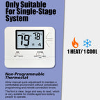 Heagstat Non-Programmable Thermostat for Home Conventional Single-Stage System, up to 1 Heat/ 1 Cool (with White Backlight)