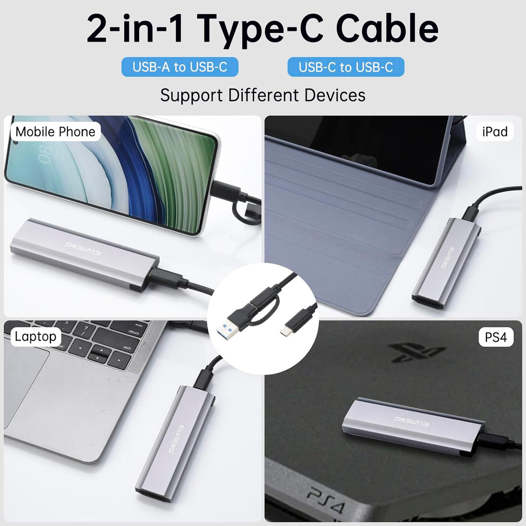 M.2 SSD Enclosure M.2 NVME SATA Dual Protocol Hard Drive Enclosure Aluminum USB 3.2 Gen 2 10Gbps External NVMe to USB