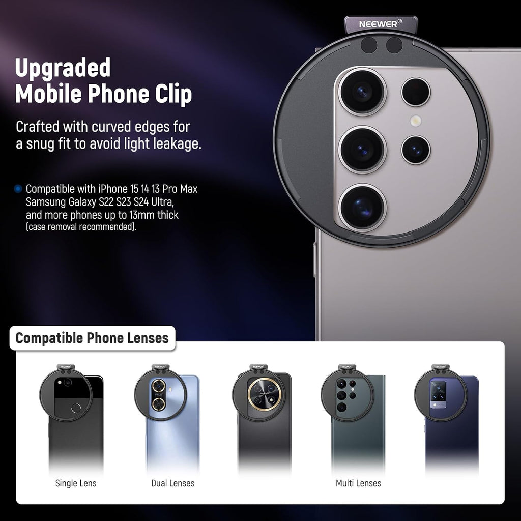 67mm Clip On Variable ND2-ND32 Phone Lens Filter Kit, Phone Clip with Magnetic Adapter Ring/Cold Shoe/Locking Knob