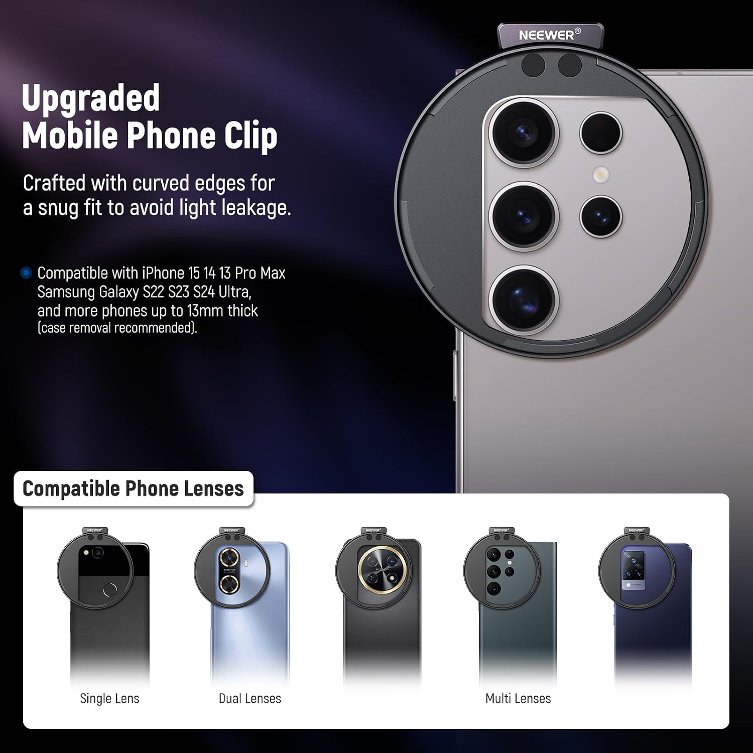 67mm Clip On Variable ND2-ND32 Phone Lens Filter Kit, Phone Clip with Magnetic Adapter Ring/Cold Shoe/Locking Knob
