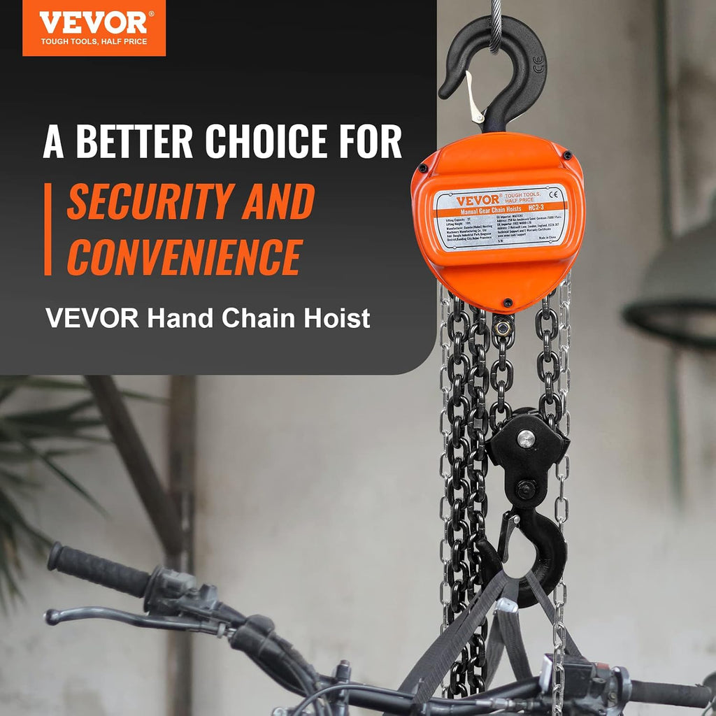 Hand Chain Hoist, 2 Ton 4400 lbs Capacity 10 FT Come Along, G80 Galvanized Carbon Steel with Double-Pawl Brake, Auto