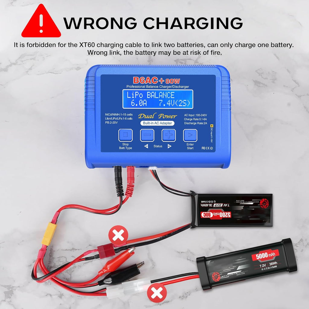 LiPo Charger 80W 6A Fast Balance Battery Chargers for RC Car Boat Drone | Smart Digital Battery Pack Charger