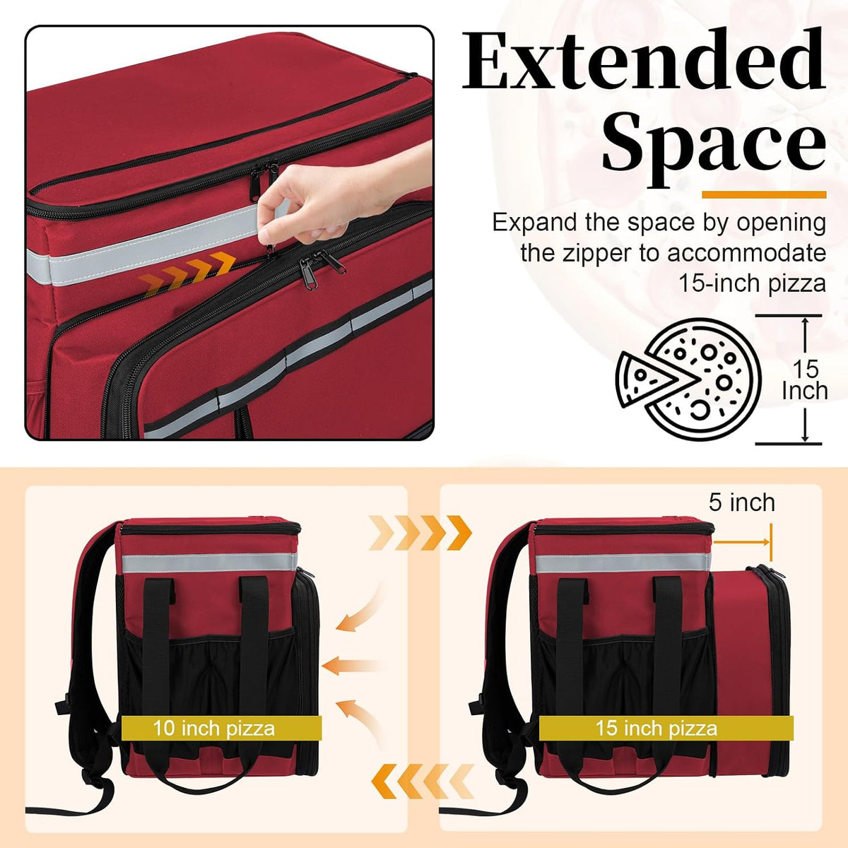 Food Delivery Backpack, Expandable Delivery Backpack Pizza Bag, L