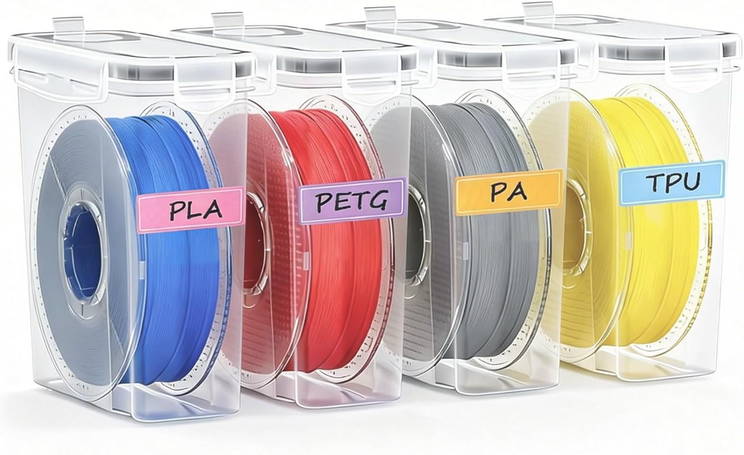 Airtight Filament Storage Box 4 Pack, PLA ABS PETG TPU Spools Storage | Water-Proof & Dust-Proof & Prevent Moisture