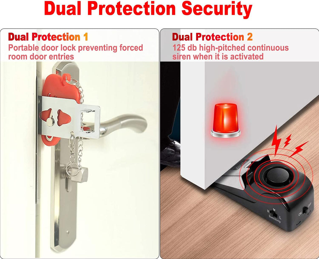 Portable Door Lock & Door Stop Alarm,Dual Protection Security Devices Pocket Door Stopper Self Defensey Tools for