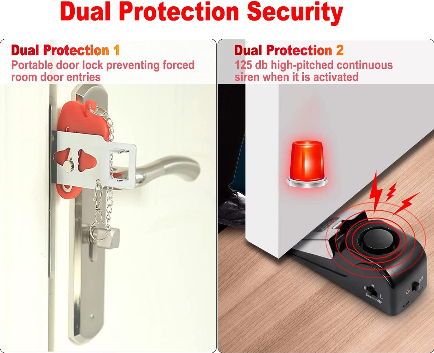 Portable Door Lock & Door Stop Alarm,Dual Protection Security Devices Pocket Door Stopper Self Defensey Tools for