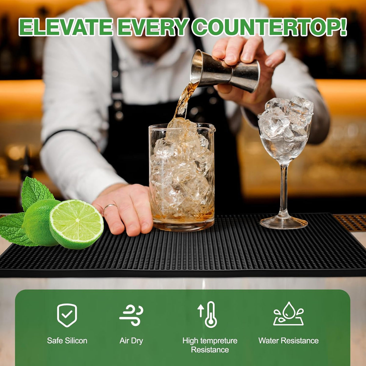 Bartending Supplies - 18" x 12" Bar Mat Garnish Tray with Lid Bar Caddy 3 Tier Bar Glass Rimmer, 2 Plastic Juice Pour