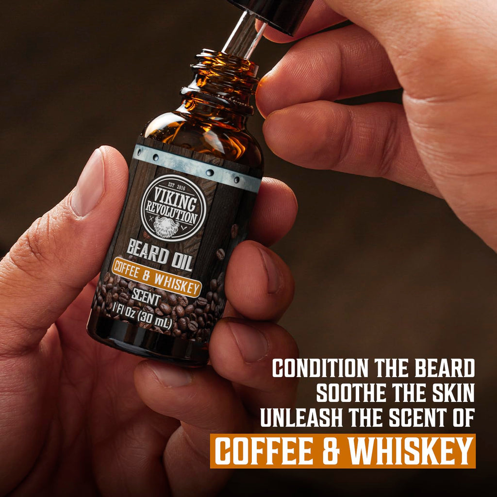 Coffee and Whiskey Beard Balm for Men (2oz) and Beard Oil (1 fl oz) Kit - With Argan and Jojoba Oils - Soften and