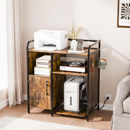 Multifunctional Printer Stand with Trolley, Paper Shredder Stand Rack with Wheels, Lateral Office Storage Cabinets