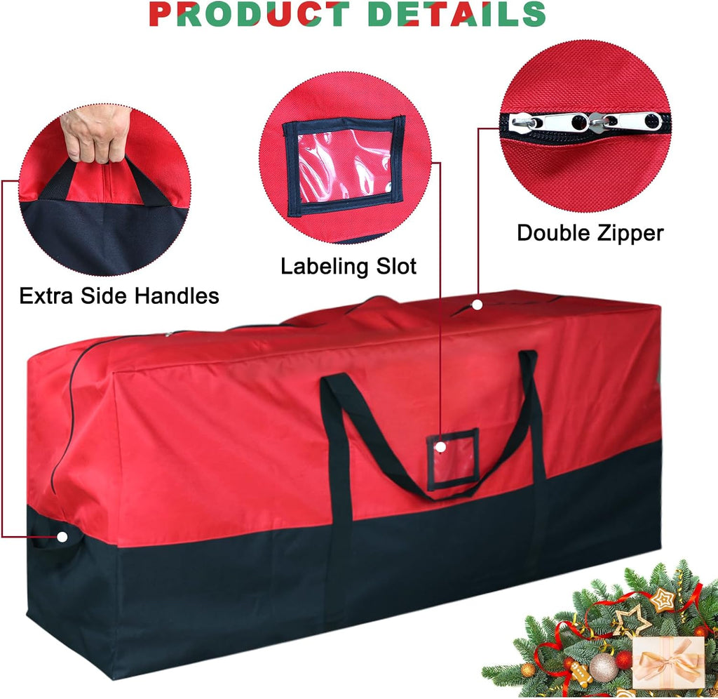 Christmas Tree Storage Bag, 7.5 ft, 600D Oxford, Black Red | Tree Bag, 600D Oxford Fabric, Waterproof Lining