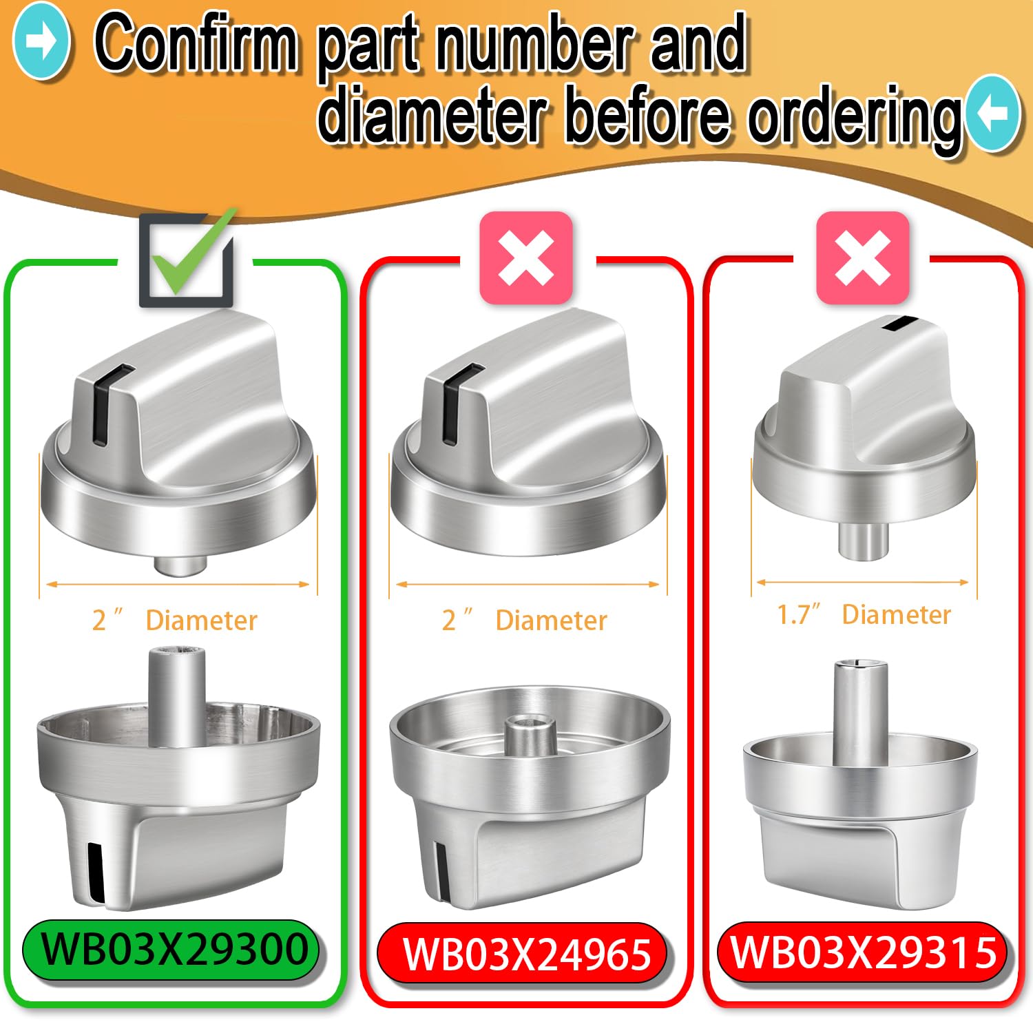 Upgraded Metal WB03X29300 for GE Stove Knobs Replacements,Stainless Steel Finish,Compatible with JGP3030SL1SS