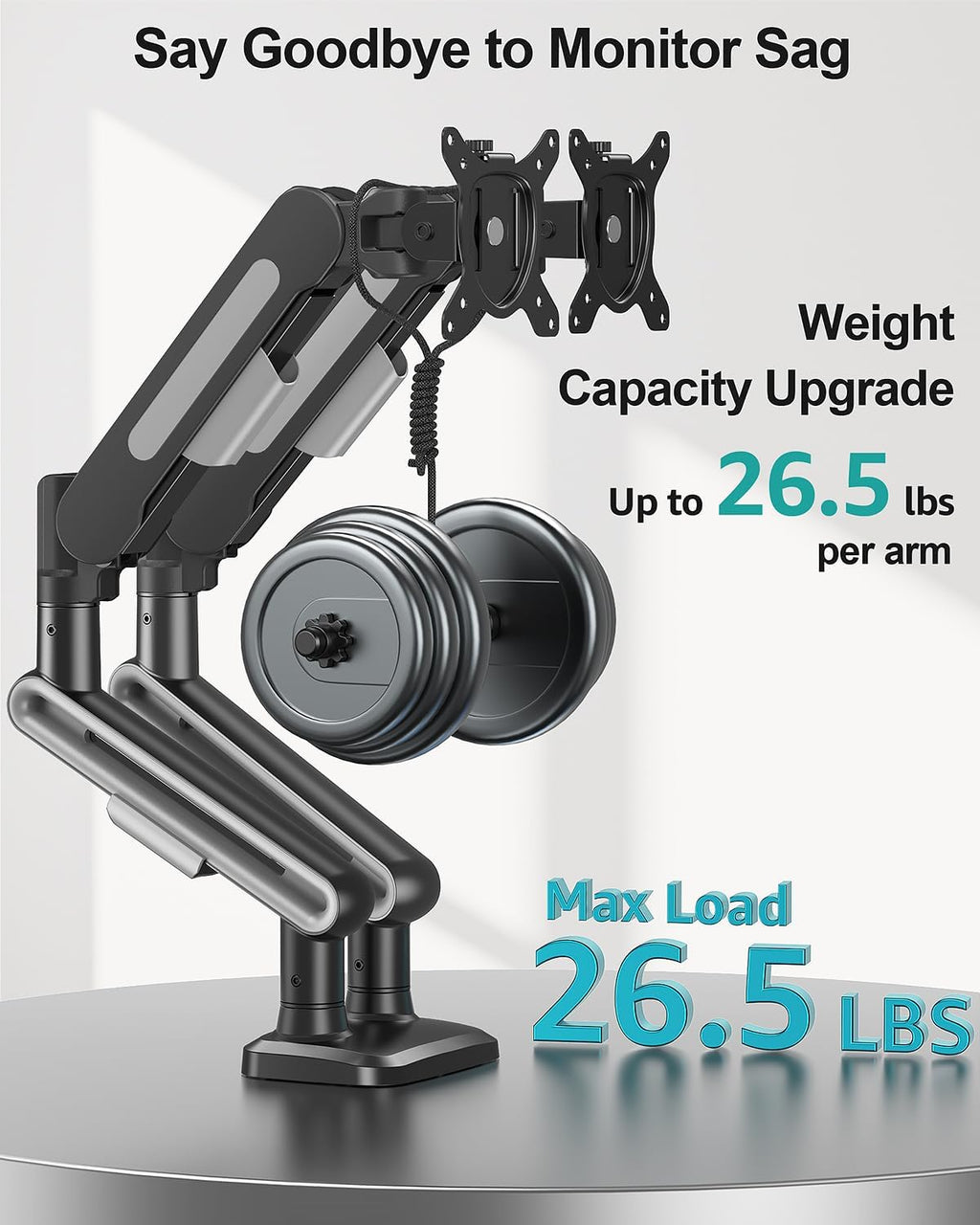 Dual Monitor Desk Mount, Pneumatic Monitor Arms for 2 Monitors Max 39 Inches, Adjustable Dual Computer Monitor Stand