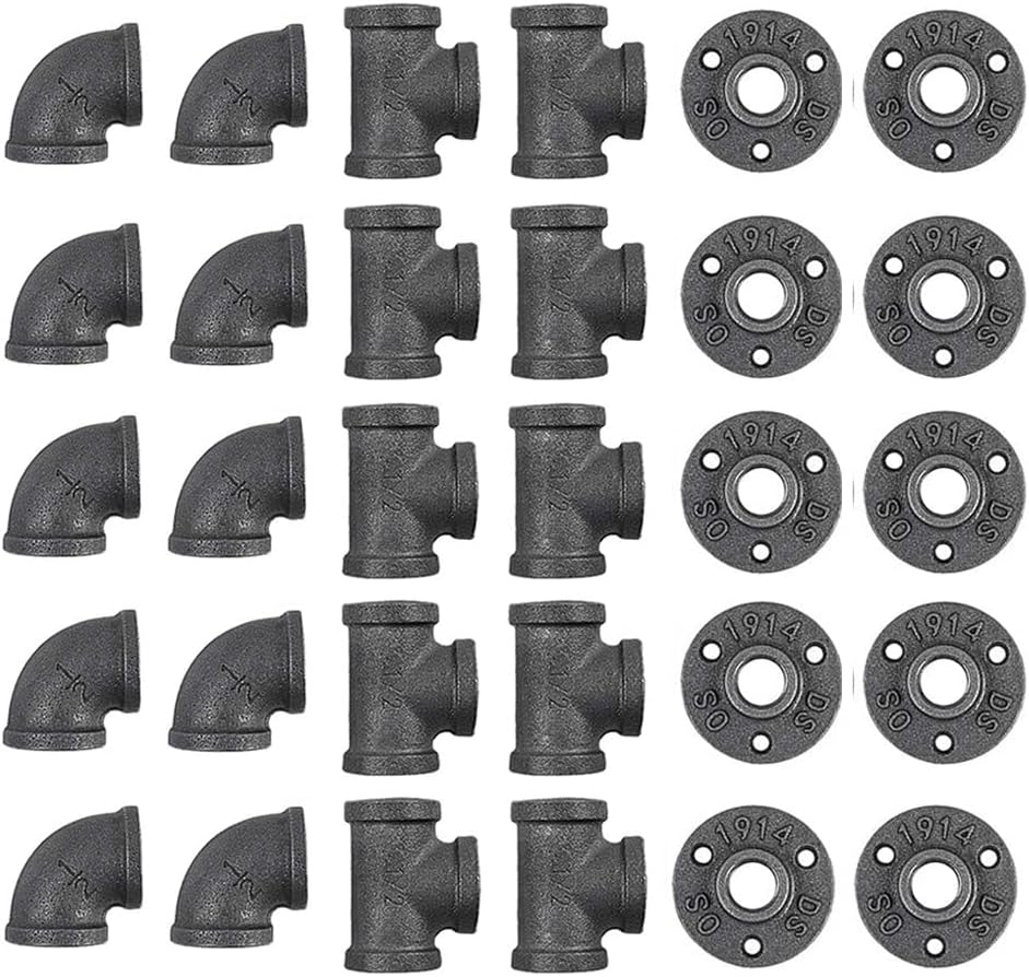 30 Pack 1/2 Inch Cast Iron Pipe Fittings with Elbows Tees Flanges
