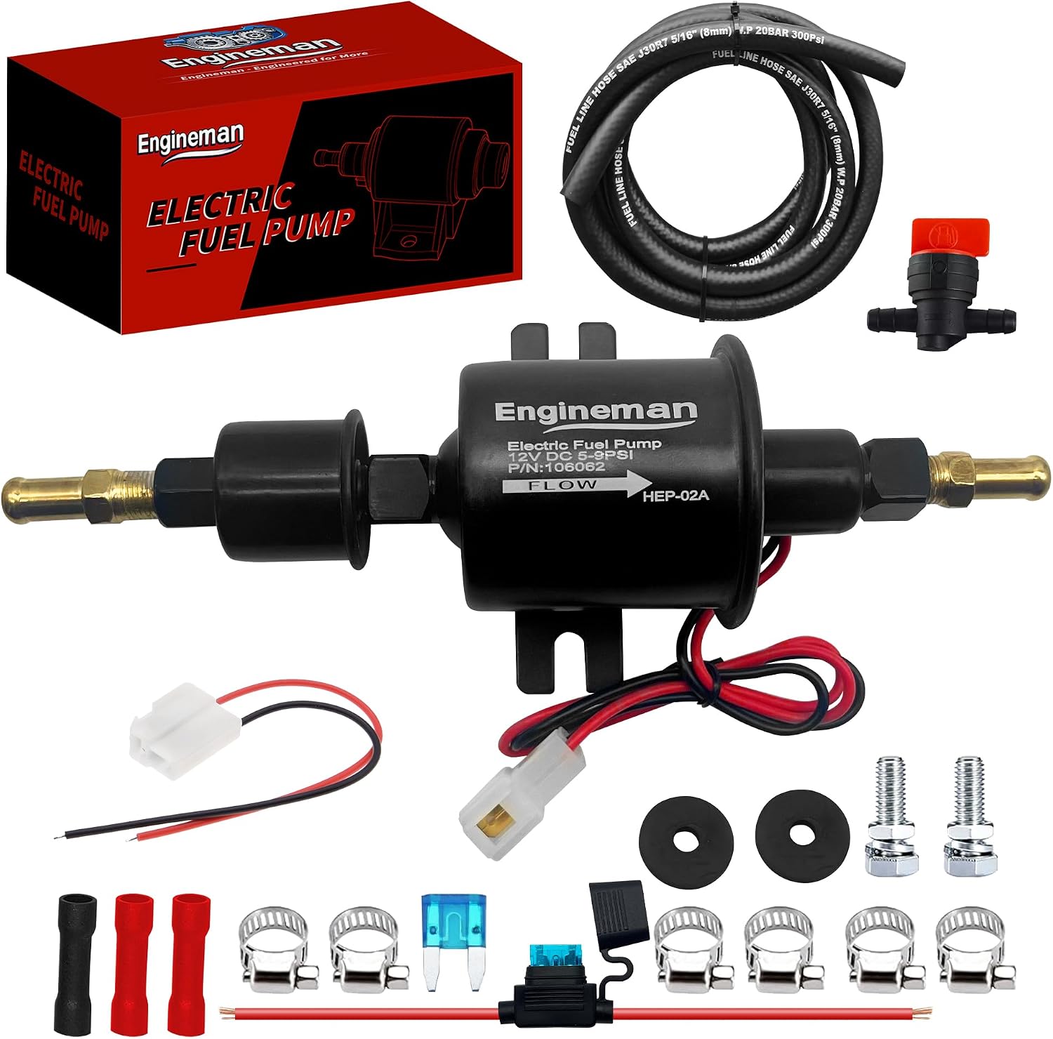 Universal Electric Fuel Pump Kit 12V 5-9 PSI Low Pressure with Fuel Filters 6 Hose Clamps 6.56 FT 5/16" ID Fuel Line