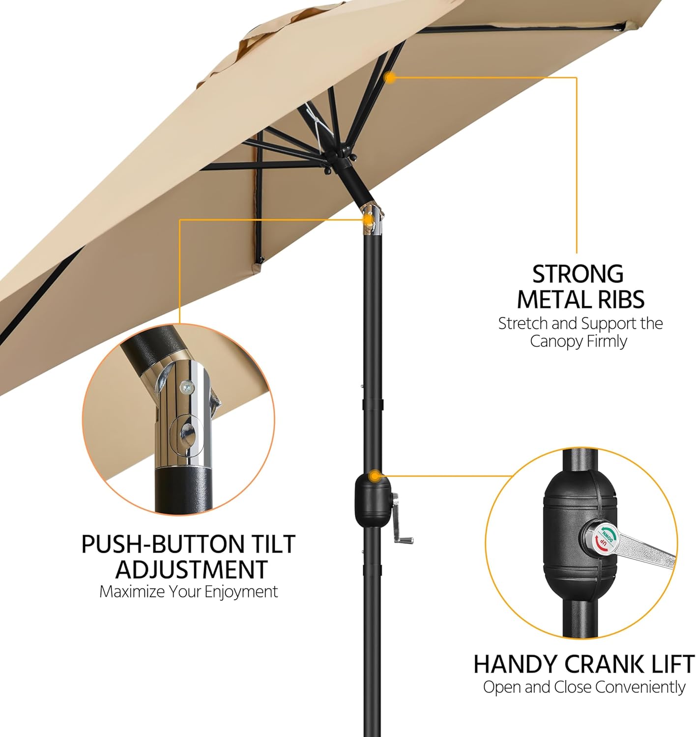 10FT Patio Sunshade with 26.5lb Umbrella Base Outdoor Table Sunshade w/Push Button Tilt, Crank and Sturdy Ribs, Patio