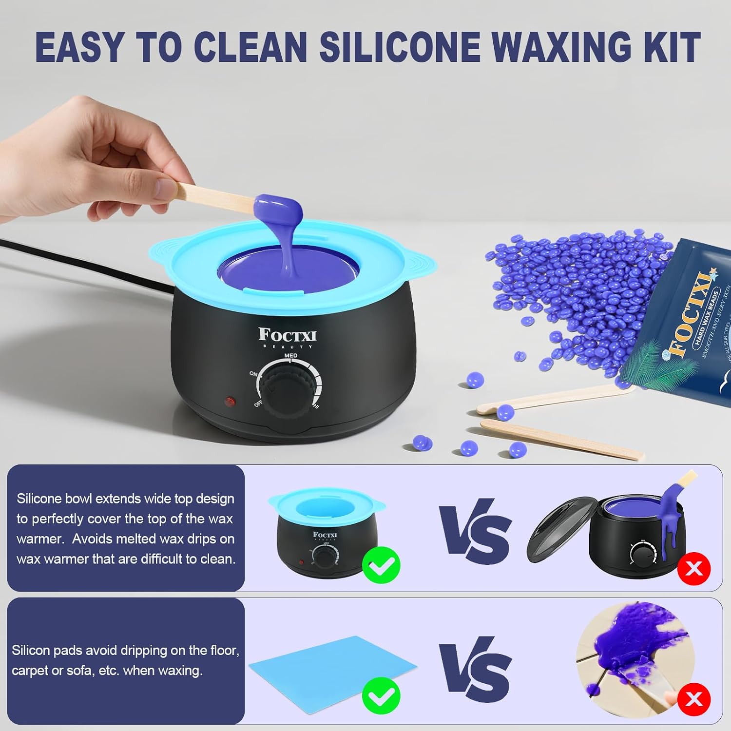 Waxing Kit for Women Men - Hard Wax Kit for Hair Removal with Silicone Bowl, 5 Bags Hard Wax Beads & Accessories