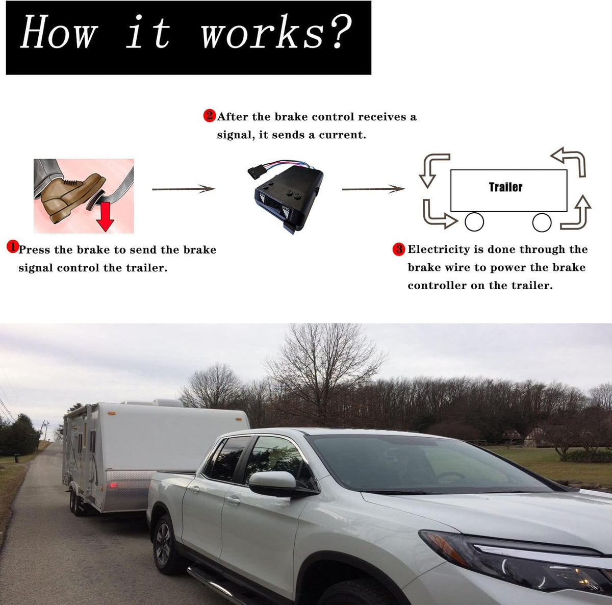 Brake Controller, Digital Electric Trailer Brake Controller Easily Control Trailers with 1-4 Axles, for Light-Duty