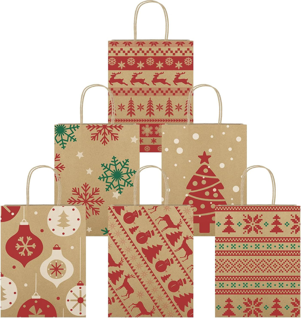 Christmas Gift Bags with Handles, 36 Pack, 8x4.25x10.5 in Kraft
