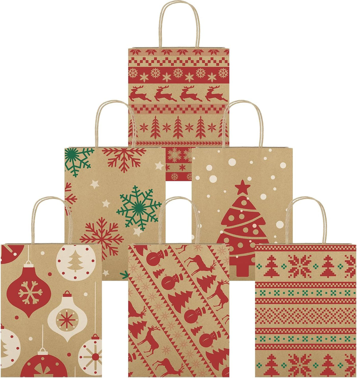Christmas Gift Bags with Handles, 36 Pack, 8x4.25x10.5 in Kraft