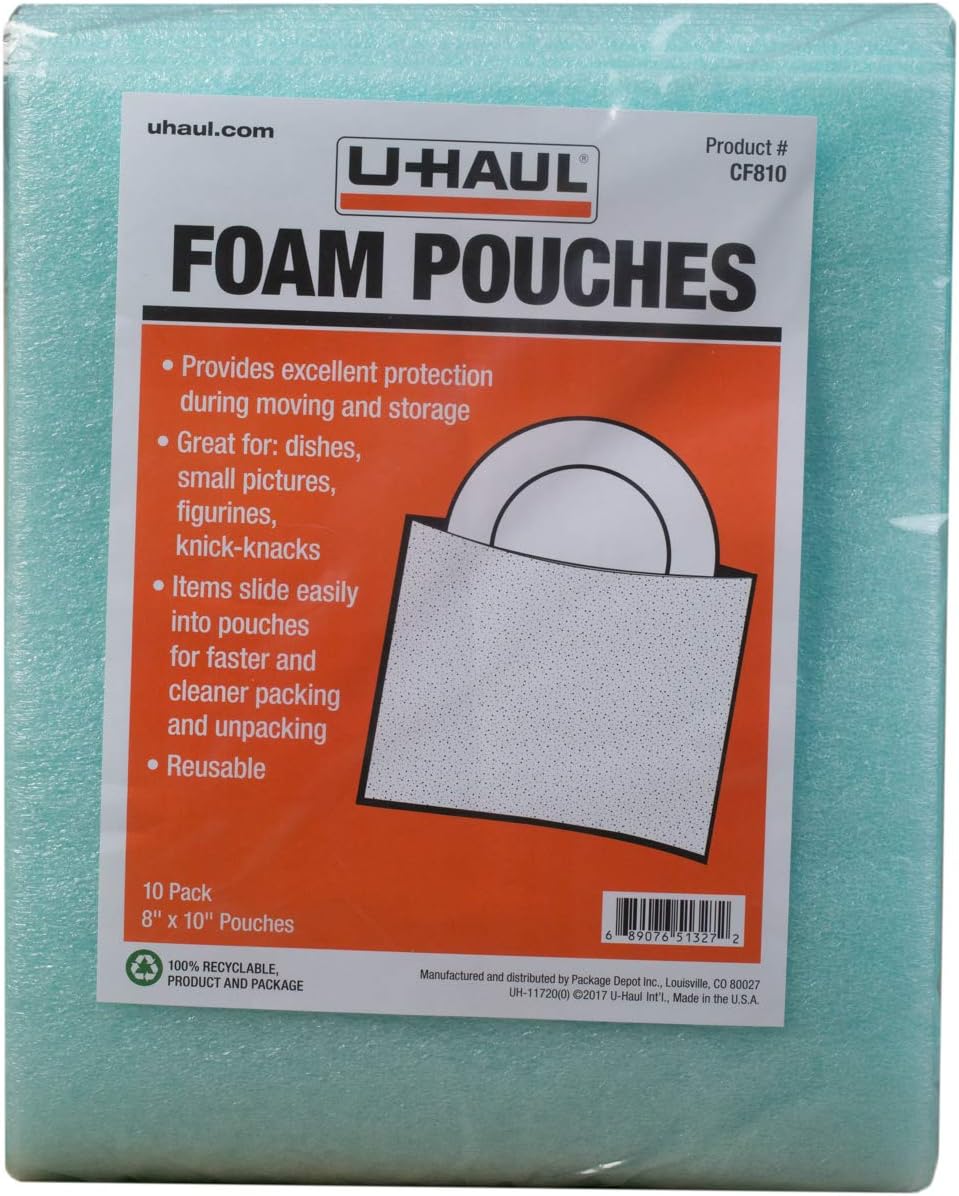 Cushion Foam Pouches - Protect Fragile Dishes, Picture Frames, Decorations, Bowls, Glassware - 10 Pack, 8" x 10"