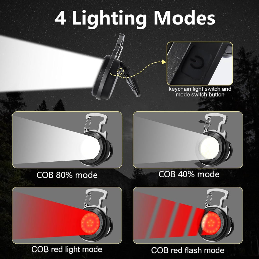 Keychain Flashlight 2 Pack, 1000 Lumens EDC Flashlight COB Work Light, Bottle Opener Keychain Mini Pocket Flashlight