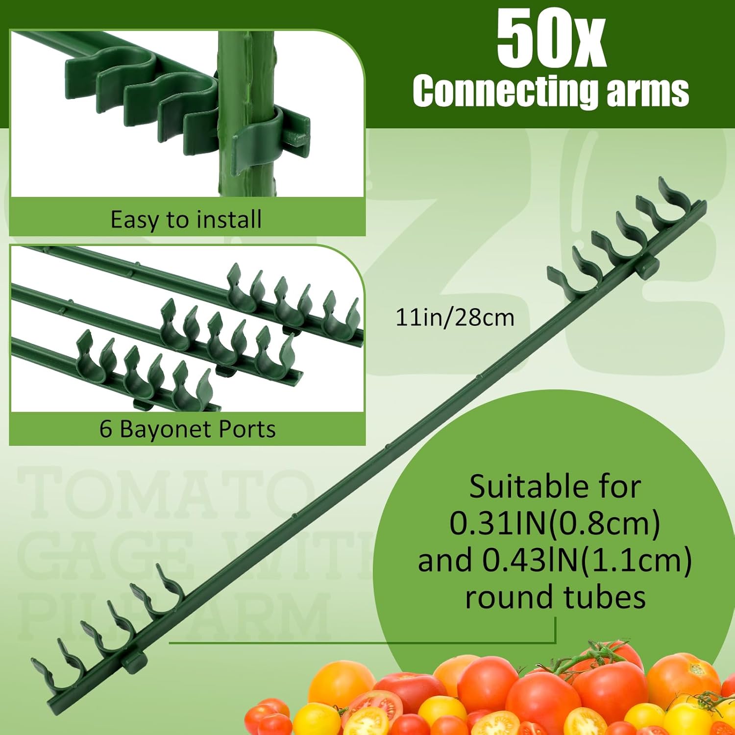 50 Pcs Adjustable Plant Stake Arms for Tomato Cage 11 Inch Expandable Trellis Connectors 11mm Diameter Garden Plant