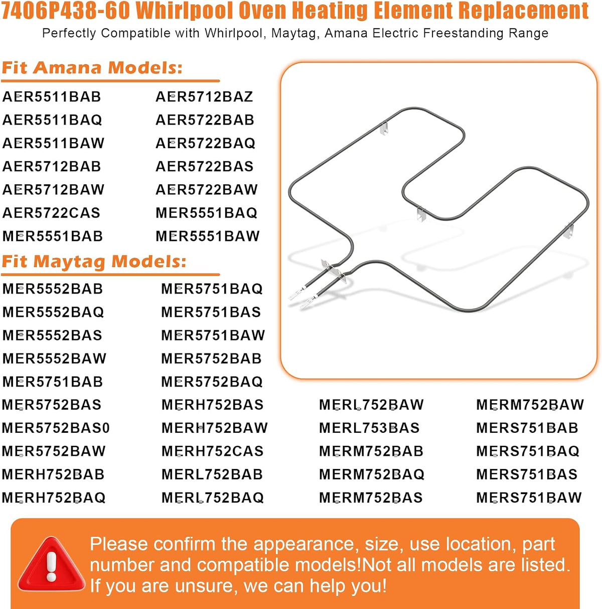 Upgraded 7406P438-60 Element For Whirlpool Oven Heating Element Replacement