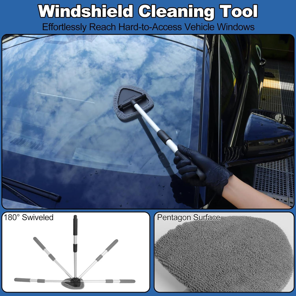 Windshield Cleaner Tool, 14Pcs Car Cleaning Kit - Car Interior Detailing Kit with Extendable Handle, Cleaning Gel &