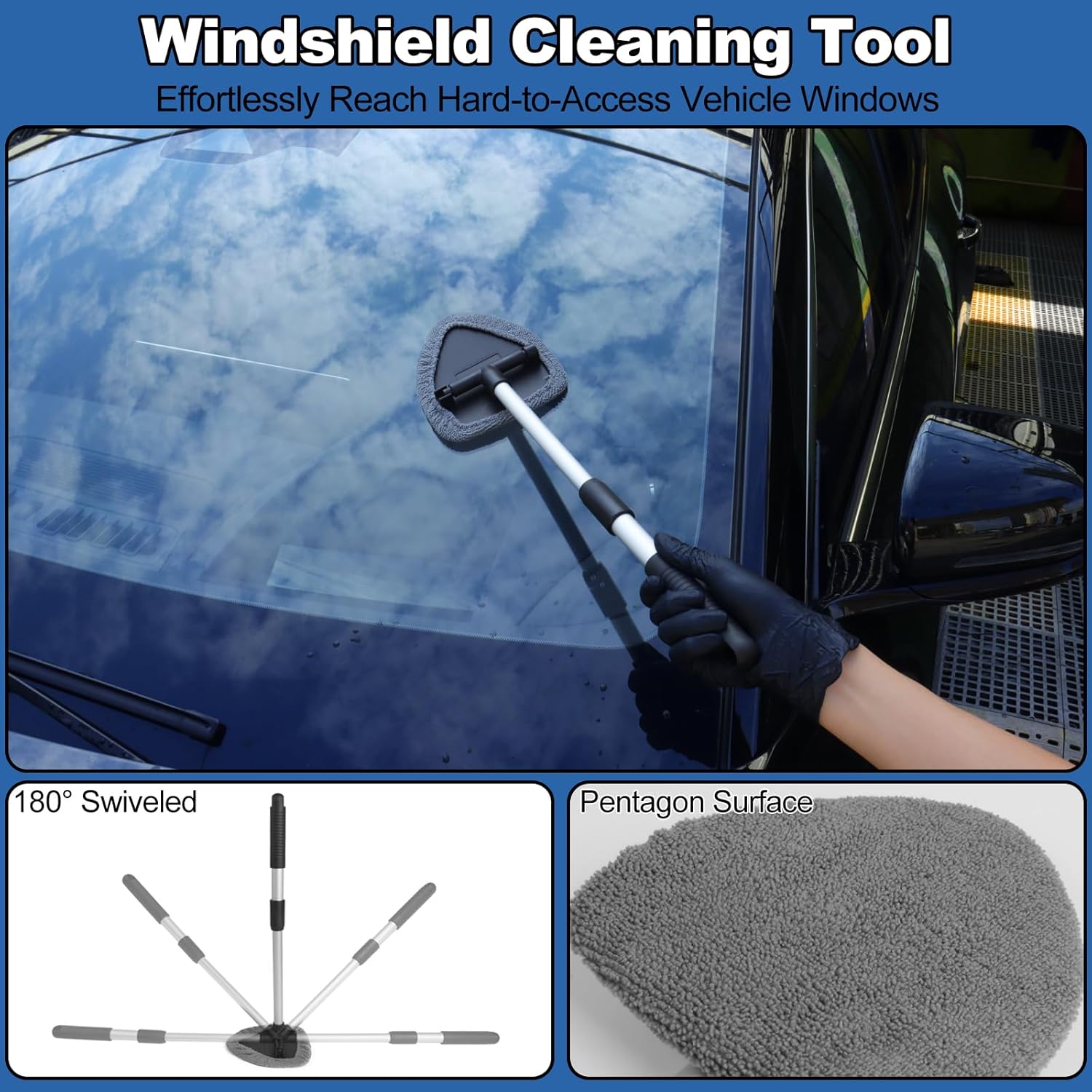 Windshield Cleaner Tool, 14Pcs Car Cleaning Kit - Car Interior Detailing Kit with Extendable Handle, Cleaning Gel &