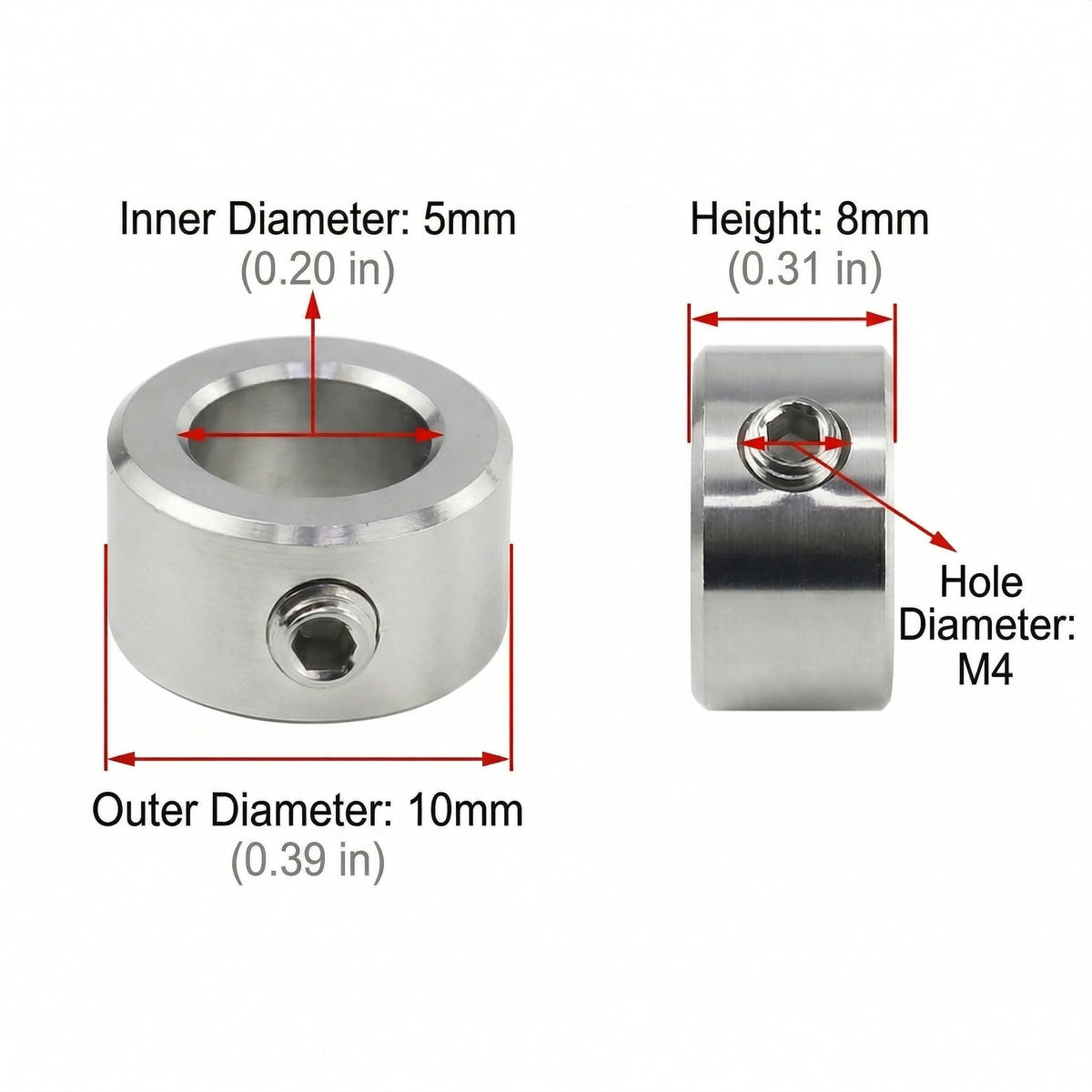 RPS-IND 2PACK 304 Stainless Steel Shaft Collars 20mm Bore with Screws for 3D Printer