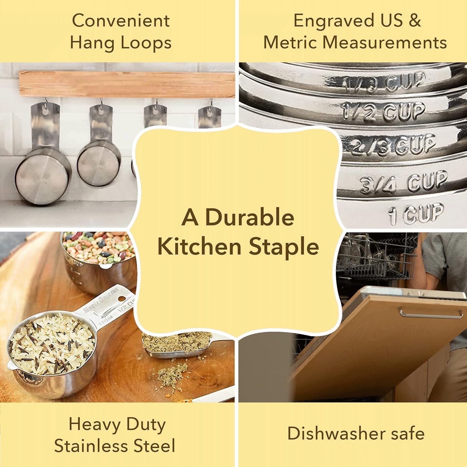 Measuring Cups & Spoons Set of 12, 18/08 Stainless Steel Kitchen Gadgets, Stackable Design with Long Handle Spoons