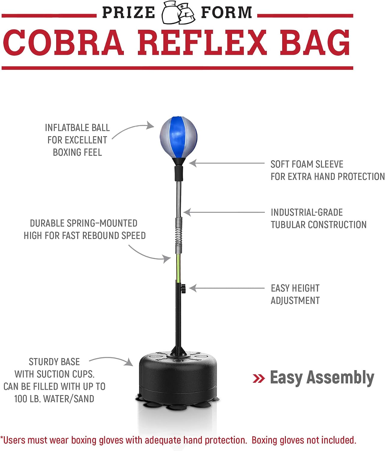Cobra Reflex Bag, Fast Action Punching Bag with Stand, Punching Bags for Adults and Teens, Adjustable Height Boxing