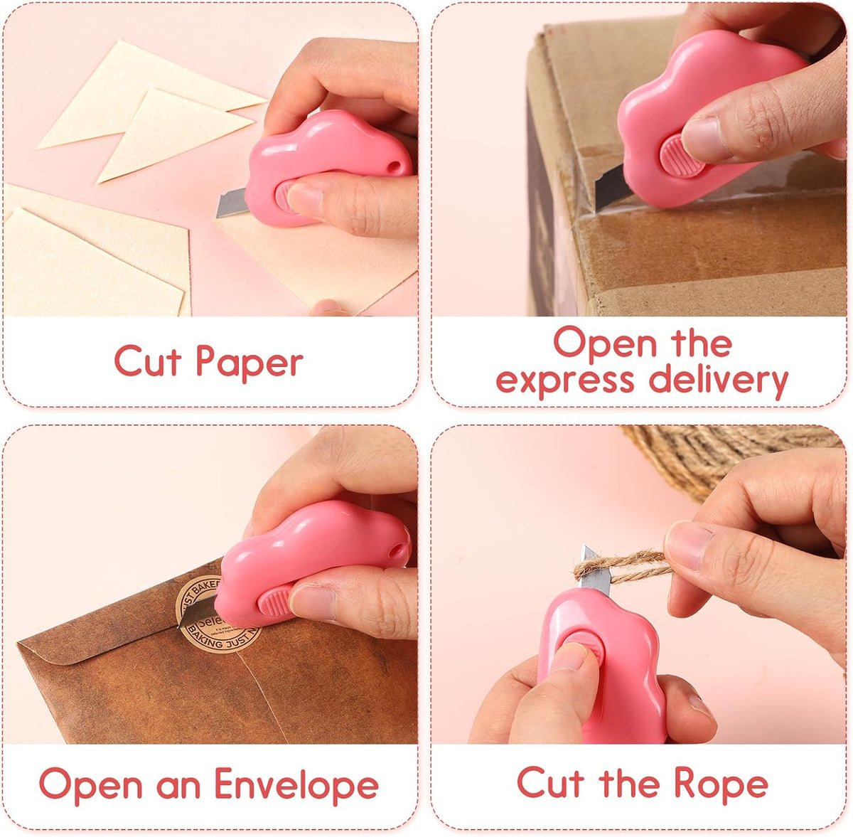 Cloud Box Cutter Retractable, 6Pcs Mini Utility Knife Letter Opener Envelope Slitter, Small Package Opener Paper