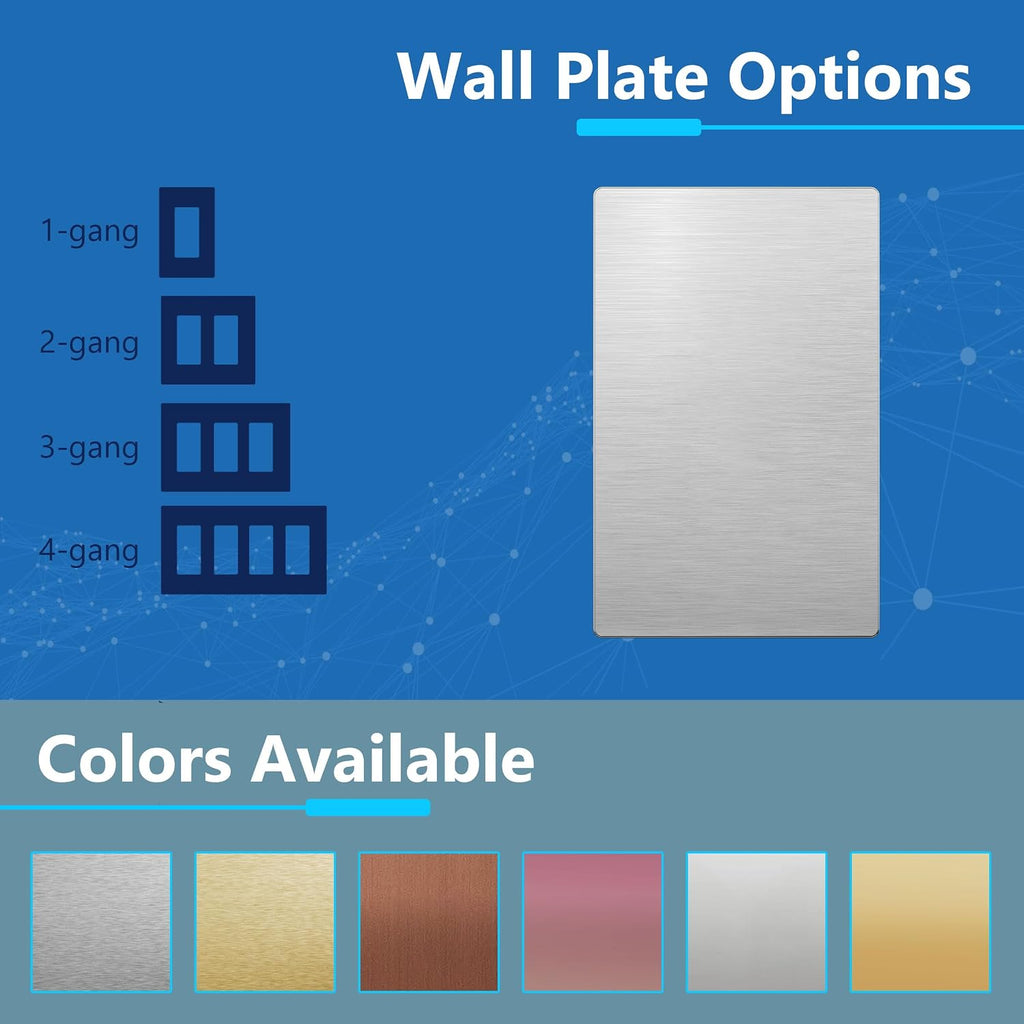 LIDER Blank Screwless Metal-Surface Wall Plate, Upgrade, Mid-Size 1-Gang