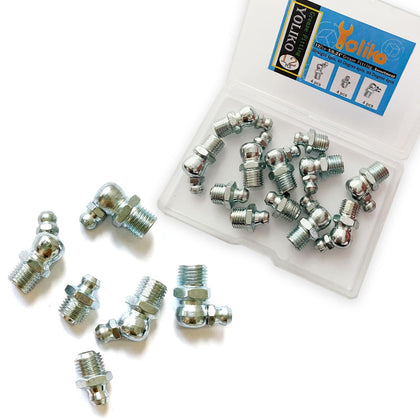 3/8"-24 12Pcs Grease Fitting Assortment - Straight 45 90 Degree Zerk Fittings, Galvanized Steel for
