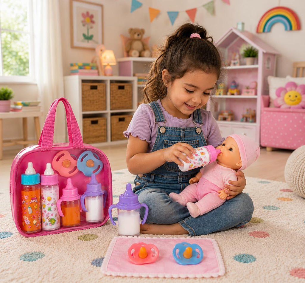 My Sweet Baby Disappearing Doll Feeding Set, Baby Care 6 Piece Doll Feeding Set - for Toy Stroller | 2 Milk & Juice
