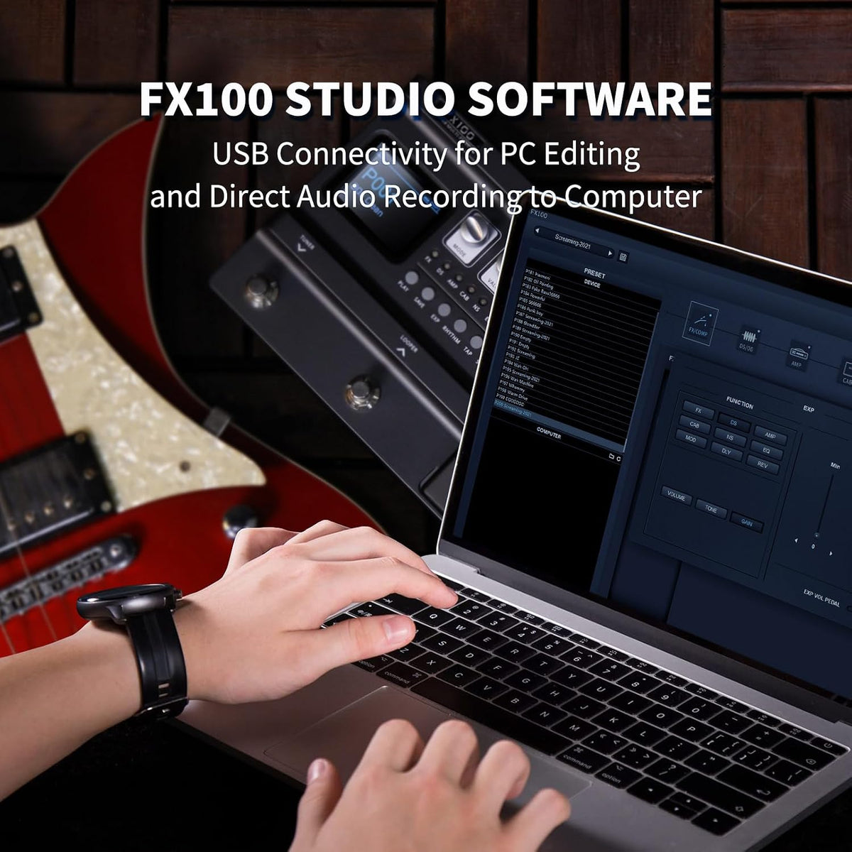 FX100 Guitar Multi-effects Pedal with 55 Amp Models 151 Built-in Effects 80' Looper 40 Drum Machine 10 3rd Party IR