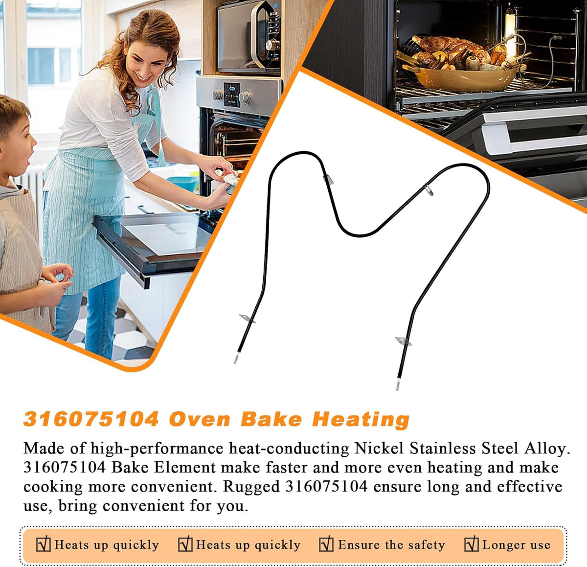 316075104 316075103 Oven Bake Heating Element by Blutoget-Fit for Frigidaire Kenmore Oven Heating Element Replaces PS438018 316282600 316075100 AH2332301 AP2125026 FEF366ECD FEF366EMD FEF326FSEF