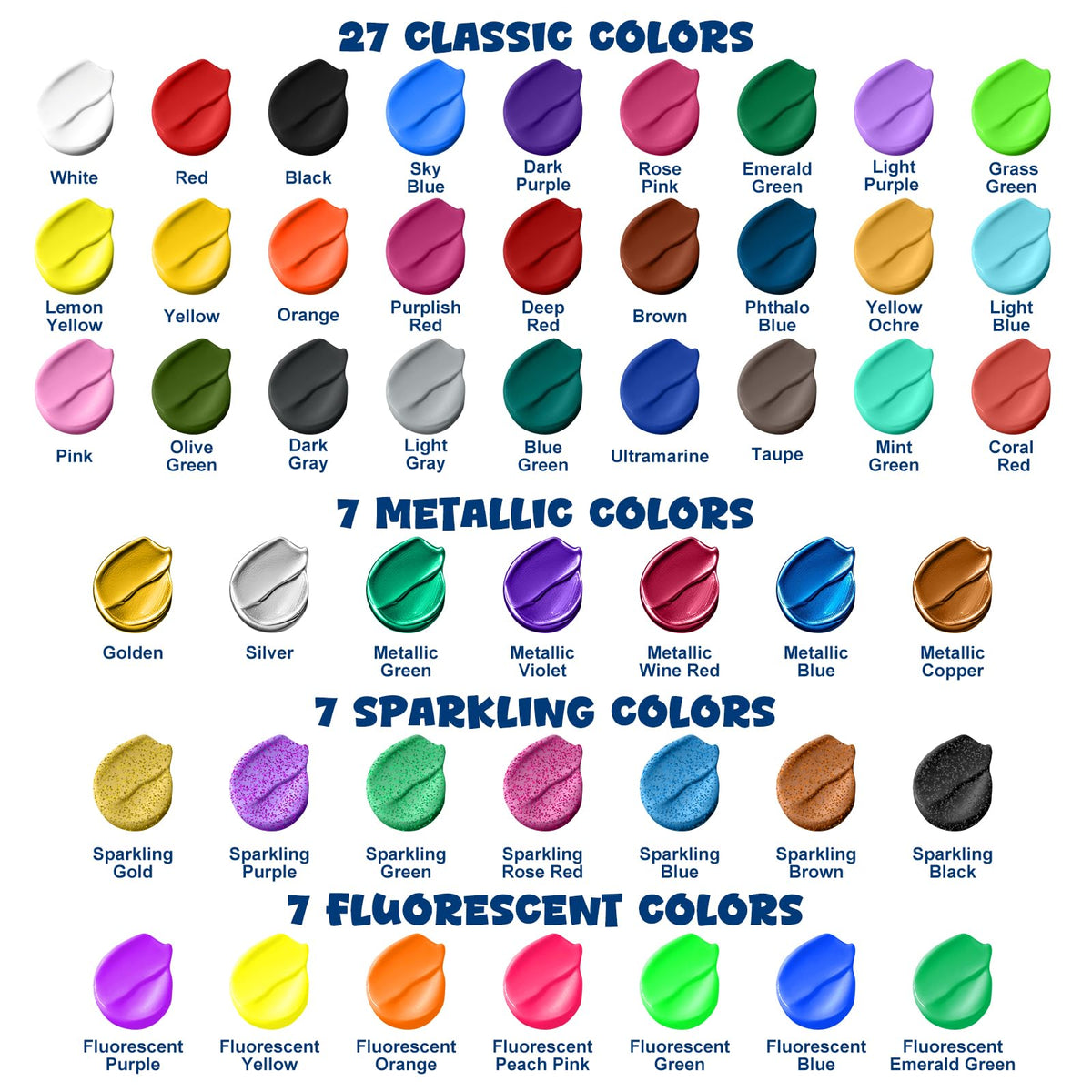 Fabric Paint Set, 48 Colors with Brushes & Palette, 0.34 oz Each